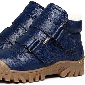 VILOCY Boy's Leather Fur Lined Snow Sneakers